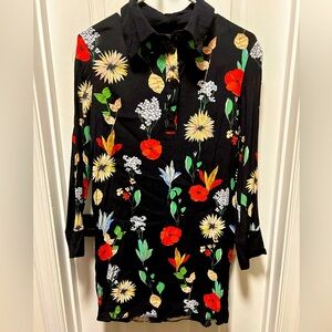 ZARA CREPE FLORAL SHIRTDRESS WITH SOLID COLLAR SZ M WORN ONCE